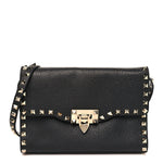 Pebbled Calfskin Medium Rockstud Flip Lock Crossbody Bag Black