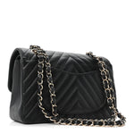 Caviar Chevron Quilted Small Double Flap Black