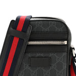 GG Supreme Monogram Appia Calfskin Web Small Camera Messenger Bag Black Grey