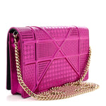Metallic Patent Micro-Cannage Diorama Wallet on Chain Pouch Pink