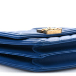 Calfskin Quilted North South Boy Flap Blue