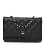 Caviar Quilted Wallet on Chain WOC Black