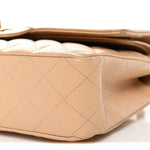 Caviar Quilted Medium Double Flap Beige