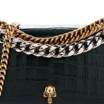 Glazed Calfskin Crocodile Embossed Small Skull Shoulder Bag Green