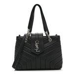Calfskin Y Quilted Monogram Small Loulou Shopper Black