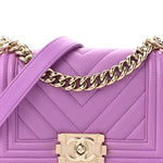 Lambskin Chevron Quilted Small Boy Flap Purple
