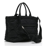 Re-Nylon Nappa Triangle Quilted Padded Medium Double Handled Zip Tote Black