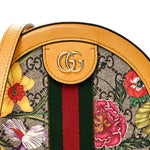 GG Supreme Monogram Flora Web Mini Ophidia Round Shoulder Bag Beige Multicolor Crop