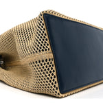 Raffia Woven Vitello King Soft Large Hobo Natural Beige Blue