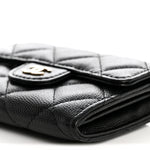 Caviar Quilted Flap Card Holder On Chain Black