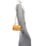 Shiny Lambskin Quilted Golden Links Top Handle Flap Yellow