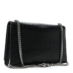 Calfskin Crocodile Embossed Medium Classic Monogram Kate Tassel Satchel Black
