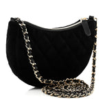 Velvet Crystal Quilted Chain Hobo Black