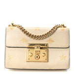 Grained Calfskin Bee Star Small Padlock Shoulder Bag White