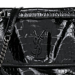 Patent Crocodile Embossed Lambskin Monogram Medium Niki Chain Satchel Black
