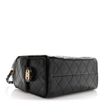 Shiny Crumpled Calfskin Quilted Mini Chanel 25 Handbag Black