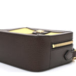 Canvas Textured Calfskin Web Mini Ophidia Top Handle Shoulder Bag Easy Yellow Dark Brown