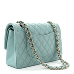 Caviar Quilted Medium Double Flap Light Blue