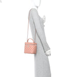 Lambskin Quilted Top Handle Vanity Case With Chain Light Pink