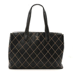 Calfskin Wild Stitch Large Tote Black