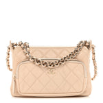 Shiny Crumpled Lambskin Quilted Small Preppy Pocket Clutch With Chain Beige