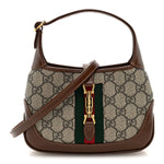 GG Supreme Monogram Azalea Calfskin Web Mini Jackie 1961 Hobo Beige Ebony Brown Sugar