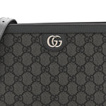 GG Supreme Monogram Textured Dollar Calfskin Web Small Ophidia Shoulder Bag  Grey Black Graphite Grey