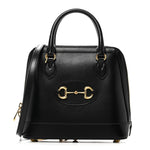 Boarded Plutone Calfskin Small Horsebit 1955 Top Handle Bag Black
