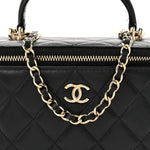 Lambskin Quilted Small Top Handle Vanity Case With Chain Black