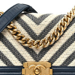 Fabric Chevron Braided Small Boy Flap Blue Ivory