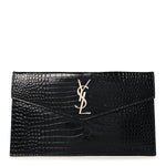 Calfskin Crocodile Embossed Uptown Monogram Pouch Black