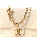 Shiny Lambskin Quilted Pearl Twist Mini Square Flap White