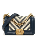Fabric Chevron Braided Small Boy Flap Blue Ivory
