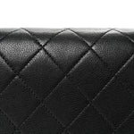 Grained Calfskin Quilted Large Label Click Flap Bag Black