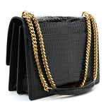 Calfskin Crocodile Embossed Large Monogram Sunset Black