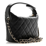 Caviar Quilted Hobo Clutch With Chain  Black