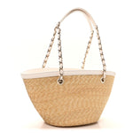 Raffia Braided Lambskin Small Shopping Tote Beige White