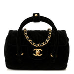 Velvet Quilted Mini Top Handle Flap Black