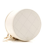 Lambskin Quilted Round Small Vanity Case With Chain White Black