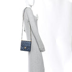 Iridescent Lambskin Quilted Chic Pearls Flap Navy Blue