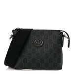 GG Supreme Monogram Azalea Calfskin Small Retro Interlocking G Wristlet Messenger Bag Black