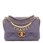 Shiny Lambskin Quilted Mini Pearl Logo Flap Light Purple