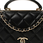 Lambskin Quilted Top Handle Trendy CC Wallet On Chain WOC Black
