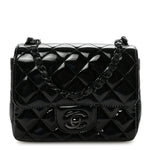 Patent Calfskin Quilted Mini Square Flap So Black