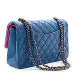 Lambskin Quilted Medium Double Flap Blue Pink