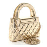 Metallic Shiny Aged Calfskin Quilted Nano Kelly Shopper Gold