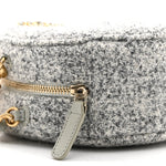 Wool Tweed Lambskin Quilted Chanel 19 Round Clutch With Chain Grey Ecru