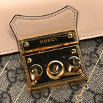 GG Supreme Monogram Calfskin Horsebit Print Mini Padlock Top Handle Shoulder Bag Beige Ebony Light Pink