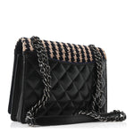 Tweed Calfskin Quilted Ballerine Flap Black Navy Beige