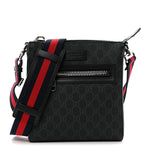 GG Supreme Monogram Web Small Flat Messenger Bag Black Grey